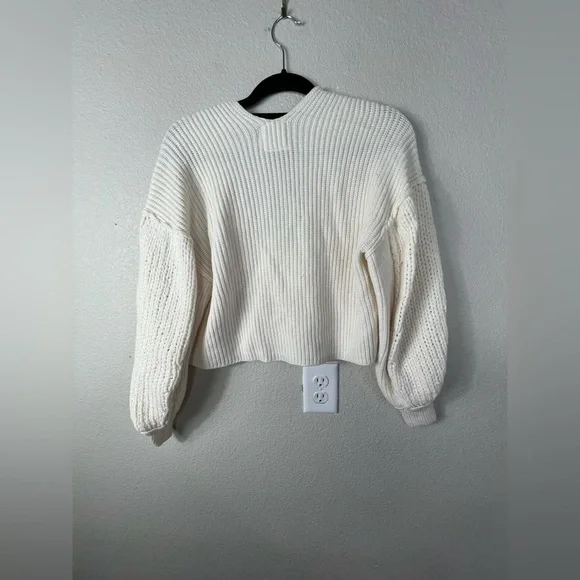 Free people vanguard chunky knit oversized bubble sleeve cream sweater XS - Picture 4 of 8